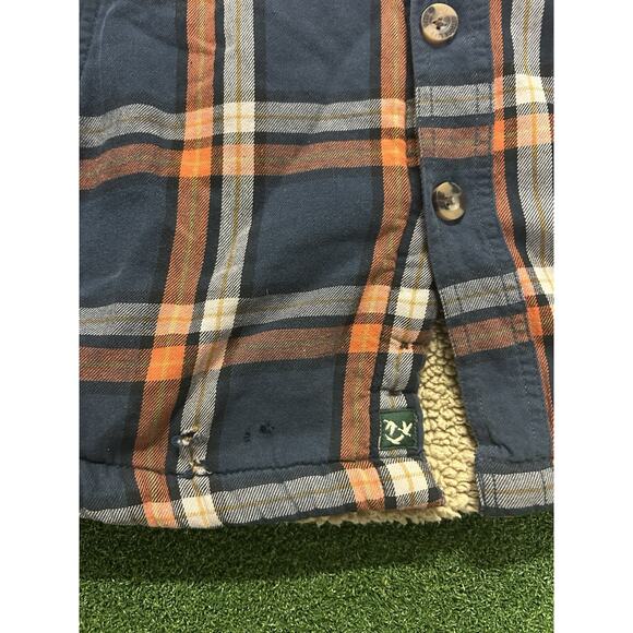 Outdoor Life Sherpa Lined Flannel Shirt Jacket Blue And Orange Plaid Pattern - Picture 6 of 6